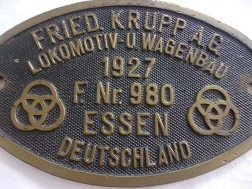 Vintage Fried Krupp Lokomotiv-U Wagenbau wagon builders plate