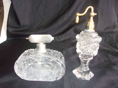 2 Large antique cut glass perfume atomisers for 1 bid