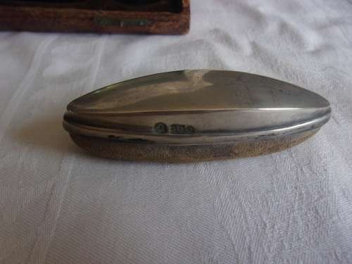 Vintage cased Sterling silver handle/lid manicure set and mirror