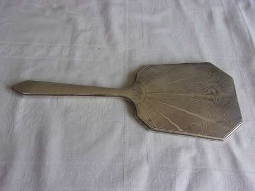 Vintage cased Sterling silver handle/lid manicure set and mirror