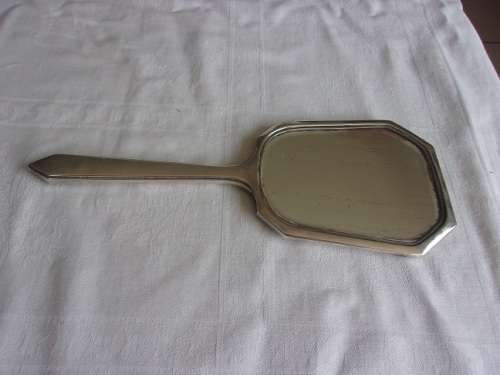 Vintage cased Sterling silver handle/lid manicure set and mirror