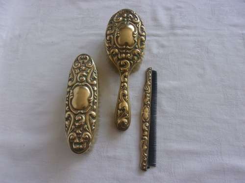 1 Antique and 2 vintage dressing table brush sets for 1 bid