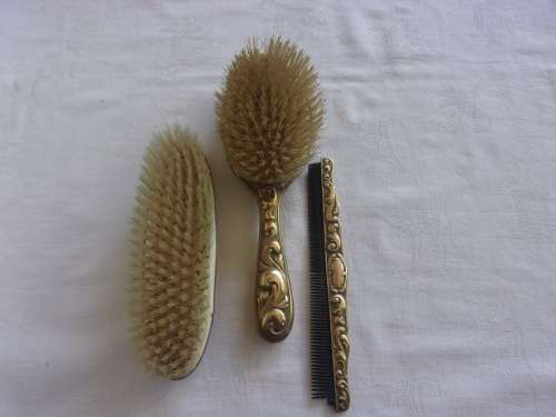 1 Antique and 2 vintage dressing table brush sets for 1 bid