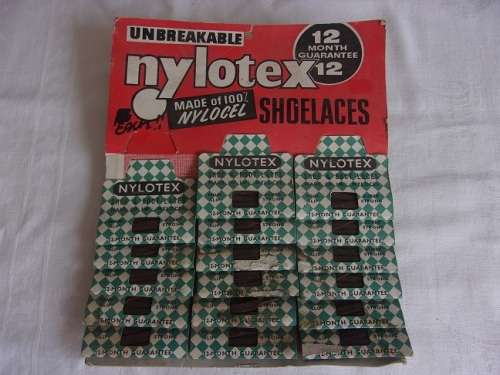Vintage Nylotex Shoelaces advertising board with shoelaces attached