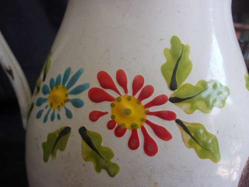 Vintage enamel jug and plughole strainer for 1 bid