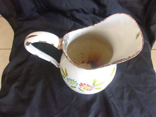 Vintage enamel jug and plughole strainer for 1 bid