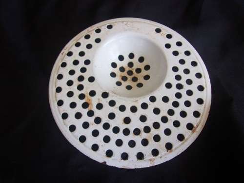 Vintage enamel jug and plughole strainer for 1 bid