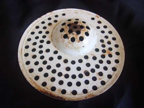 Vintage enamel jug and plughole strainer for 1 bid