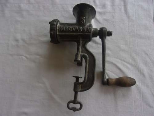 Vintage Husqvarna No. 8 and No. 5 meat mincers for 1 bid
