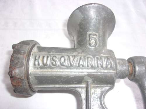 Vintage Husqvarna No. 8 and No. 5 meat mincers for 1 bid