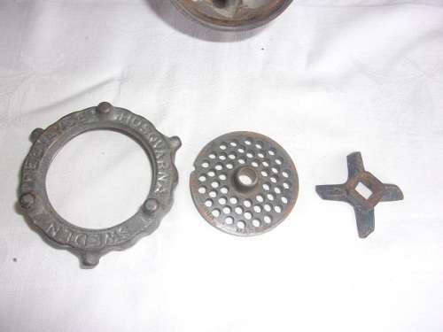 Vintage Husqvarna No. 8 and No. 5 meat mincers for 1 bid