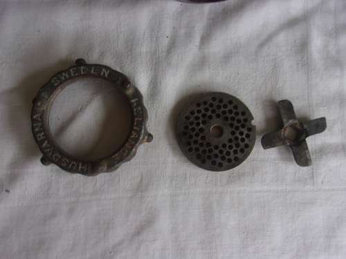 Vintage Husqvarna No. 8 and No. 5 meat mincers for 1 bid