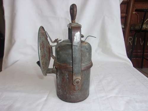 Vintage railway carbide lamp with reflector