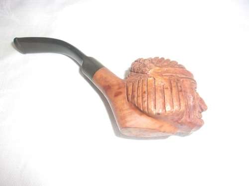 Vintage hand carved Indian Head Genuine Briar smoking pipe - unused