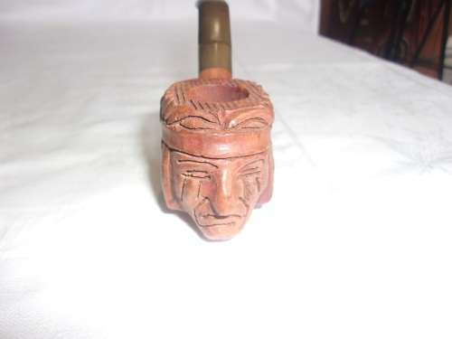 Vintage hand carved Indian Head Genuine Briar smoking pipe - unused