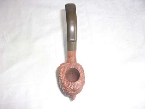 Vintage hand carved Indian Head Genuine Briar smoking pipe - unused