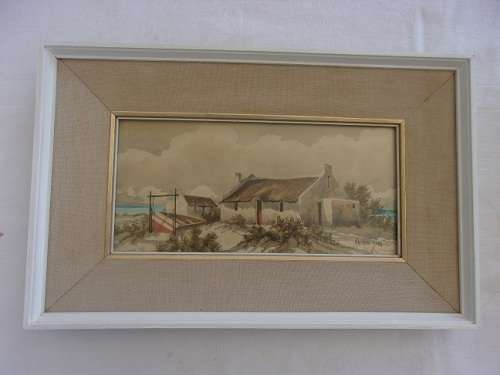 Rare original framed watercolour painting by Malachi Smith (1948-2012) - Fisherman`s Cottage