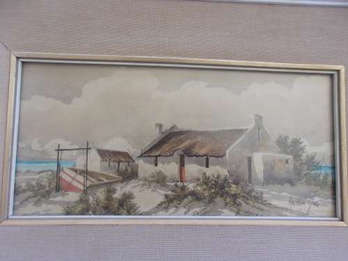 Rare original framed watercolour painting by Malachi Smith (1948-2012) - Fisherman`s Cottage