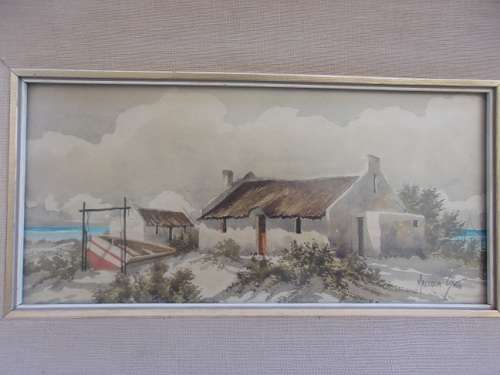 Rare original framed watercolour painting by Malachi Smith (1948-2012) - Fisherman`s Cottage