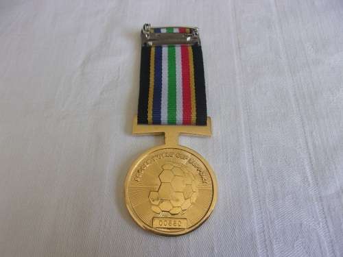 2010 gold plated SAPS Soccer World Cup Support medal with ribbon