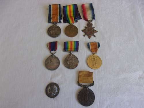 6 WW1 medals and Silver War Badge awarded to J. & J.H. Ludgrove - London Fire Brigade medal included