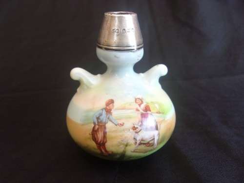 Antique atomiser and ceramic vase with Sterling silver collars