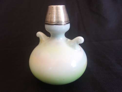 Antique atomiser and ceramic vase with Sterling silver collars