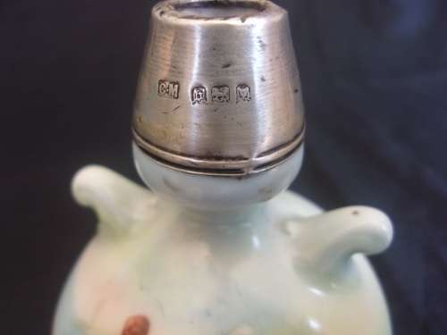Antique atomiser and ceramic vase with Sterling silver collars