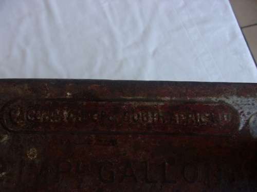 Vintage Vacuum Oil Co. South Africa Ltd 2 Gallon Motor Spirit can with brass cap