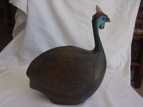 Pair of large limited edition `Feathers of Knysna` hand carved Guinea Fowl