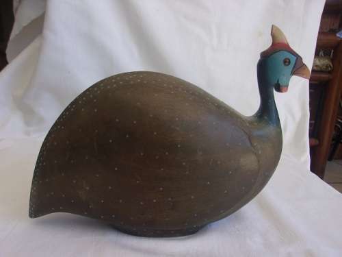 Pair of large limited edition `Feathers of Knysna` hand carved Guinea Fowl