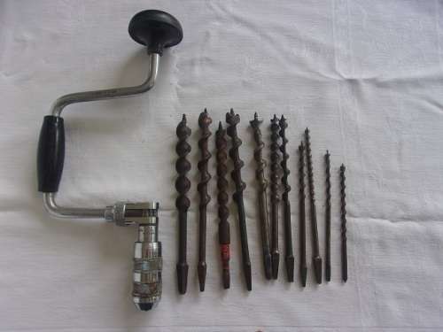Vintage Stanley No 5044 brace drill & 11 auger bits