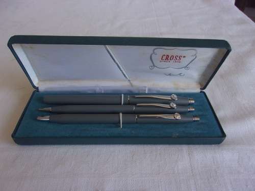 Vintage matte grey Cross 3 piece pen & pencil set - Mercedes logo