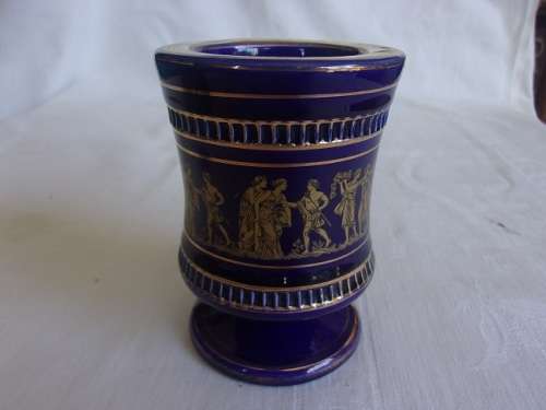 Vintage Spyropoulos cobalt blue ashtray & vase with 24K gold trim