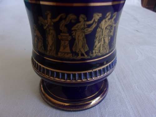 Vintage Spyropoulos cobalt blue ashtray & vase with 24K gold trim