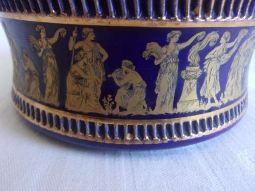 Vintage Spyropoulos cobalt blue ashtray & vase with 24K gold trim