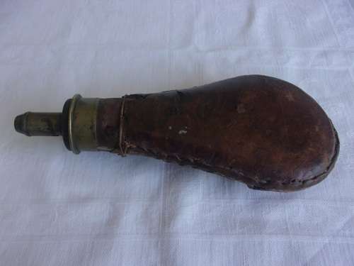 Antique leather and brass Bartram & Co Nimrod black powder flask