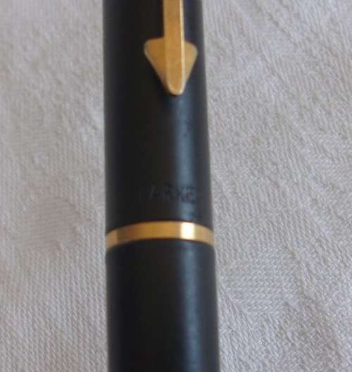 Vintage Parker Arrow black fountain, rollerball pen & pencil set with gold plated trim