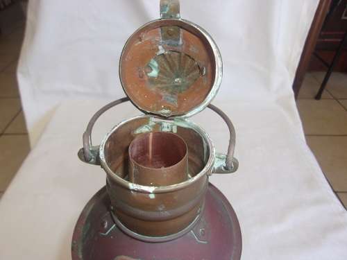 Vintage copper & brass Tung Woo ship anchor lantern with red glass