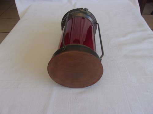 Vintage copper & brass Tung Woo ship anchor lantern with red glass