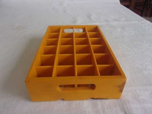 Vintage miniature yellow Coca-Cola crate with 24 glass miniature Coca-Cola bottles
