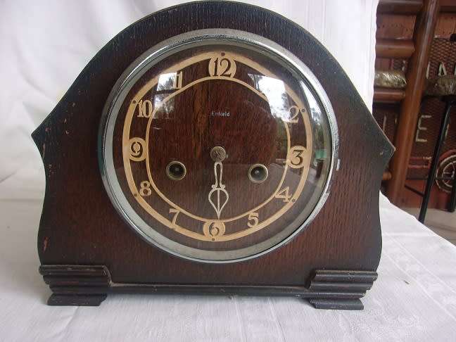 Early art deco Enfield mantel clock for restoration plus small Smith Sectric bakelite casing