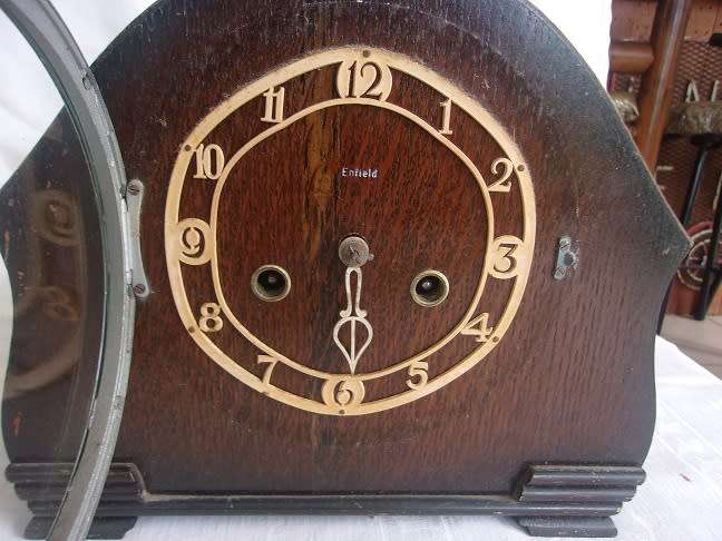 Early art deco Enfield mantel clock for restoration plus small Smith Sectric bakelite casing