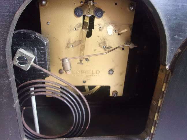 Early art deco Enfield mantel clock for restoration plus small Smith Sectric bakelite casing