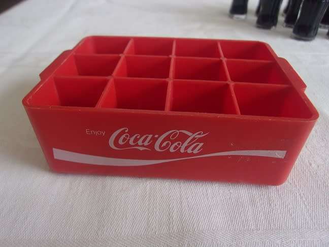 Vintage miniature red Coca-Cola crate with 12 glass miniature Coca-Cola bottles