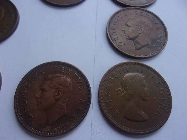 1934 - 1960 Union of SA 1 Penny set - missing 1947 Penny