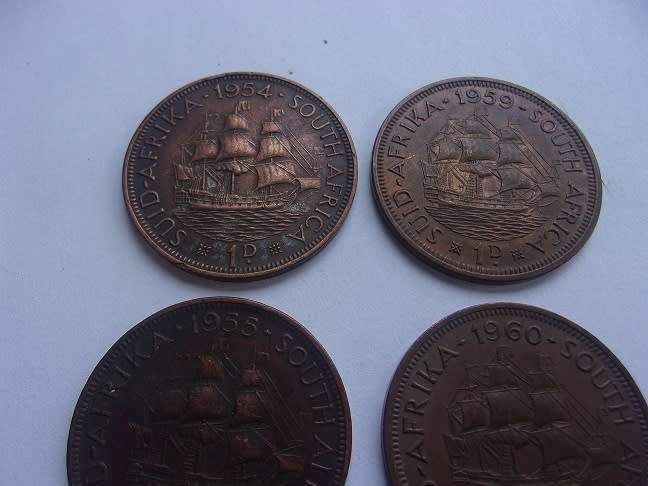1934 - 1960 Union of SA 1 Penny set - missing 1947 Penny