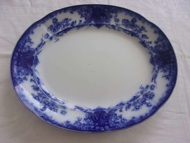 Large antique Grimwades `Nancy` pattern Flow Blue meat platter