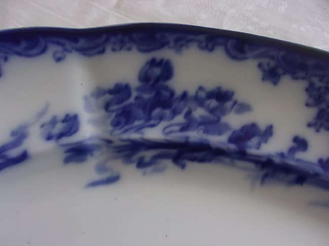 Large antique Grimwades `Nancy` pattern Flow Blue meat platter