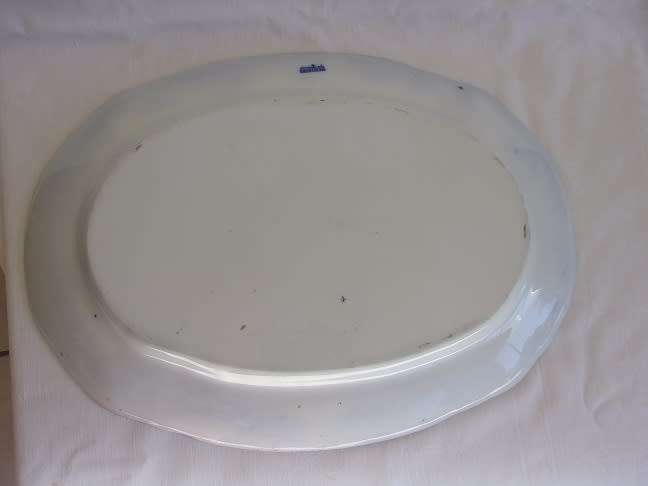 Huge antique Vermont Flow Blue Semi Porcelain meat platter Rd. No. 236650